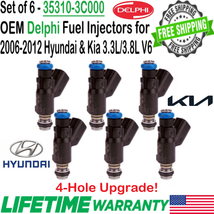 OEM Delphi x6 4-Hole Upgrade Fuel Injectors For 2006-12 Hyundai Kia 3.3L 3.8L V6 - £59.19 GBP