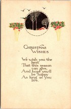 c1910 Christmas Wishes Postcard Winter Scene Holly Berries Art Nouveau - £4.70 GBP
