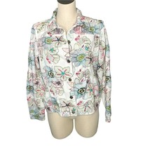 Cynthia Max Truckers Jean Jacket White Multicolor Embroidery Floral Wome... - $25.00