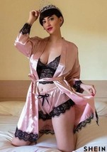 4pc Floral Lace Lingerie Set With Satin Belted Robe SZ XL - $470.27 MXN