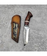 VG10 Damascus Steel Tactical Fixed Blade Knife Rosewood Handle &amp; Leather... - £118.33 GBP