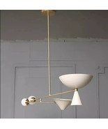 Mid Century Chandelier Italian Sputnik Ceiling Light Brass Cream Vintage... - $509.85