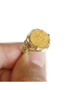 Mexican dos pesos gold coin ring, 2 peso gold coin ring floral design fo... - €607,90 EUR+