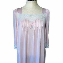 Nicole vintage night Gown floral lace embroidered pink 57&quot; length bust 20&quot; - $18.49