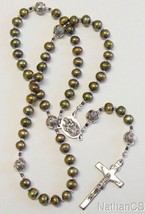 Catholic Rosay Prayer Beads Golden Teal Fresh Water Pearls &amp; Sterling Silver - £138.36 GBP