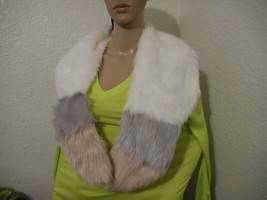Womens Mixit Colorblock Faux Fur Stole Scarf Ivory Gray NEW - £21.34 GBP