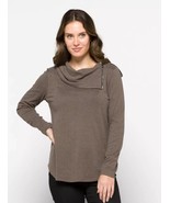 Fortune &amp; Ivy Women&#39;s Med Brown Zipper Detail Cowl Neck Pullover Top NWOT - $24.74