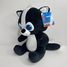 Skunk Plush Black White Winner Six Flags Stuffed Animal Toy Plastic Eyes 9&quot; - $11.28