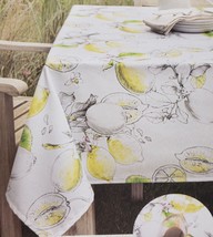 Fabric Spillproof Tablecloth 60&quot; X 84&quot; Oblong, Lemons &amp; Flowers, Lush Citrus,Bm - £19.77 GBP