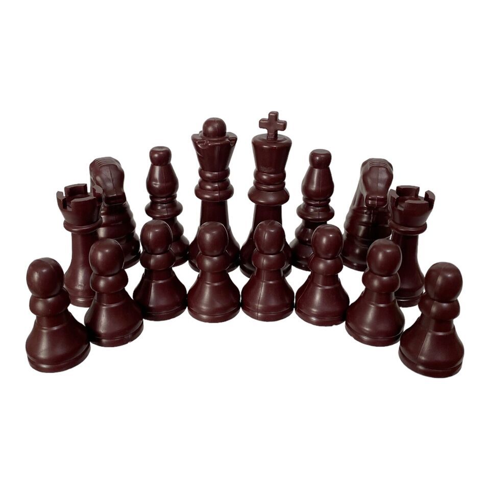 Primary image for Vintage MCM Chocolate Brown Plastic Chess Piece Complete Set of 16