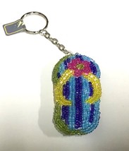 Beaded flip flop keychain blue green pink key ring chain - $122.76 MXN