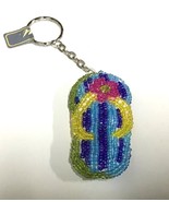 Beaded flip flop keychain blue green pink key ring chain - $122.88 MXN