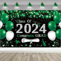 Graduation Party Decorations, 6X3.6Ft Black &amp; Green Class of 2024 Graduation Ban - £19.90 GBP