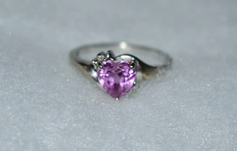 Heart Shaped Genuine Pink Sapphire on Prongs - Round Cut Diamonds - Gift Boxed!! - £154.53 GBP