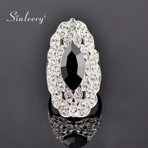 SINLEERY Luxury Big Blue Red Black Crystal Long Rings For Women Silver Color Cub - $10.76