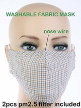 Checkered Pattern Cotton Face Mask Reusable With PM2.5 Filter - £7.74 GBP