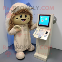 Beige Phone mascot costume character dressed with a Hoodie and Hair clips - £1,026.33 GBP