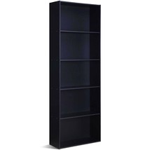 Modern 5-Shelf Bookcase Storage Shelves in Black Wood Finish - £188.69 GBP