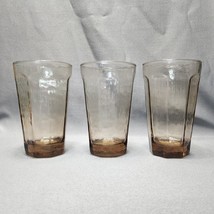 Vintage Brown Ochre Textured Paneled Glass Tumblers Coolers Set of 3 Gla... - $15.33 CAD