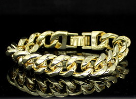 Mens Miami Cuban Link 14mm Bracelet 14k Gold Plated Hip Hop Fashion 8 inch - £6.89 GBP