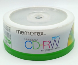 Memorex 25 Pack High Speed CD-RW Rewritable 12X 700MB 80min Blank C Ds New Sealed - £14.20 GBP