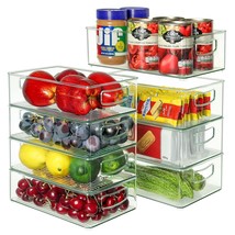 Set Of 8 Refrigerator Organizer Bins - 4 Large And 4 Medium Stackable Pl... - £39.29 GBP