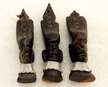 Set of 3 Hand Carved African Tribal Pendants, Dark Mahogany, Wire Collars - $29.35