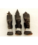 Set of 3 Hand Carved African Tribal Pendants, Dark Mahogany, Wire Collars - £22.95 GBP