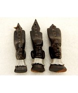 Set of 3 Hand Carved African Tribal Pendants, Dark Mahogany, Wire Collars - $29.35