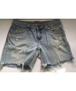 very distressed hand cut off jean denim shorts soft worn ripped fringed  - £15.59 GBP