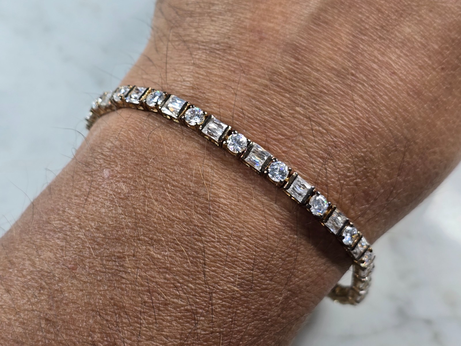 Womens Vintage Estate Sterling Silver CZ Gold Tone Tennis Bracelet 13.7g E4961 Item image 5