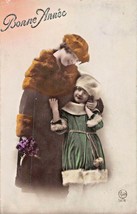 Bonne Annee~Beautiful Woman &amp; Young GIRL-1918 French Photo Postcard - £5.80 GBP