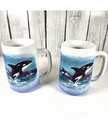 Vintage Otagiri Japan Killer Whale Hand Painted Ceramic Coffee Mug Set of 2 - $82.00 CAD