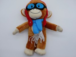 Peek-a-Boo Toys Brown Blue Monkey Pilot Soft Plush Stuffed Animal Doll 10” - £4.78 GBP