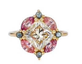 Cushion Marquise Pink Sapphire Simulated Diamond Cocktail Ring 14k Yellow Gold - £649.78 GBP