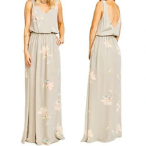 Show Me Your Mumu Kendall Maxi Dress V Neck Slit Blouson Lily Showers Gray XS - £53.98 GBP