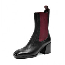 High Heel Boots Women Sheepskin Leather Mid-Calf Chelsea Elastic BanToe Ladies S - £240.44 GBP