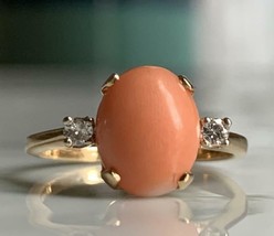 Corail Bague 14K Corail Vintage Bague de Fiançailles Ancien Art Déco 5 Carat - £197.76 GBP