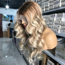 20 inches 13x6 brown and blonde human hair wavy lace front wig/ombre blonde wavy - £779.21 GBP