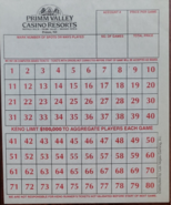 6 Sheets PRIMM VALLEY CASINO RESORTS Original Keno Playing Game Sheet La... - £4.74 GBP