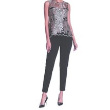 Nanette Lepore Skinny Flocked Pants 10 Large Black Patterned Dress Up or Down - £62.35 GBP