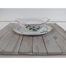 Vintage Hira Tah-Kay Bamboo China Gravy Boat with Attached Plate - £12.73 GBP