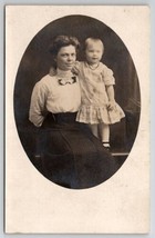 RPPC Lovely Edwardian Woman with Sweet Girls in Plaid Oval Photo Postcard Q22 - £7.04 GBP
