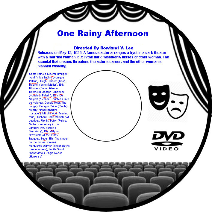 One Rainy Afternoon 1936 DVD Film Comedy Francis Lederer Ida Lupino Hugh Herbert
