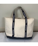 LL Bean Banknorth Boat &amp; Tote Canvas Navy Blue Trim Small Bag Made in USA - $29.69