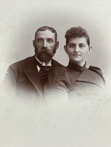 1884 Snook Art Cabinet Card photo Akron Ohio Married Couple full bearded man - £9.53 GBP
