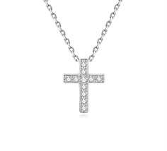 S925 Silver Necklace Cross Pendant with Moissanite Inlaid LLN-021 - £10.19 GBP