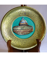 Vintage Jewish Jerusalem Wall Metal Plate Round In Shape Colorful Rare P... - $13.50