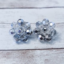 Vintage Clip On Earrings Cluster Silverish Tone with Slight Iridescent Sheen - £9.58 GBP