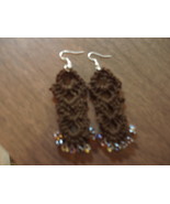 Long Espresso colored earrings with topaz colored beads and silver ear wire - $9.58 CAD
